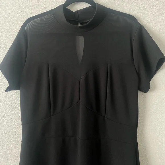 NWOT Elegant Mesh Frill Ruffle Round Neck Pencil Cocktail Dress - Picture 3 of 8